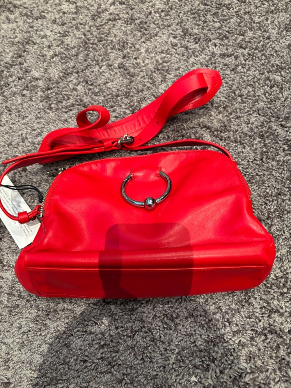 Rebecca Minkoff Bright Red Leather Crossbody with Ring Detail